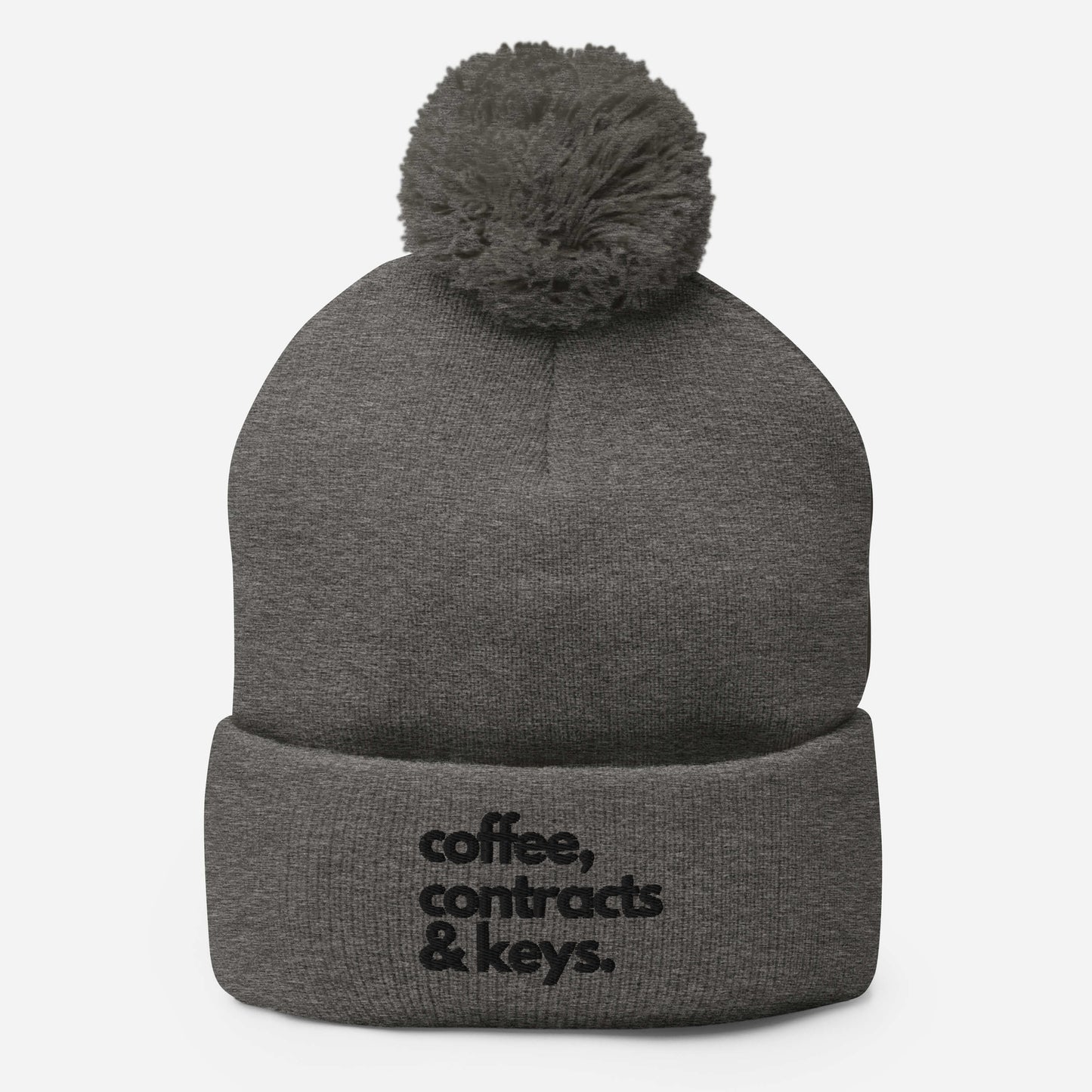 Coffee, Contracts & Keys™ / Black Text - Pom Pom Beanie