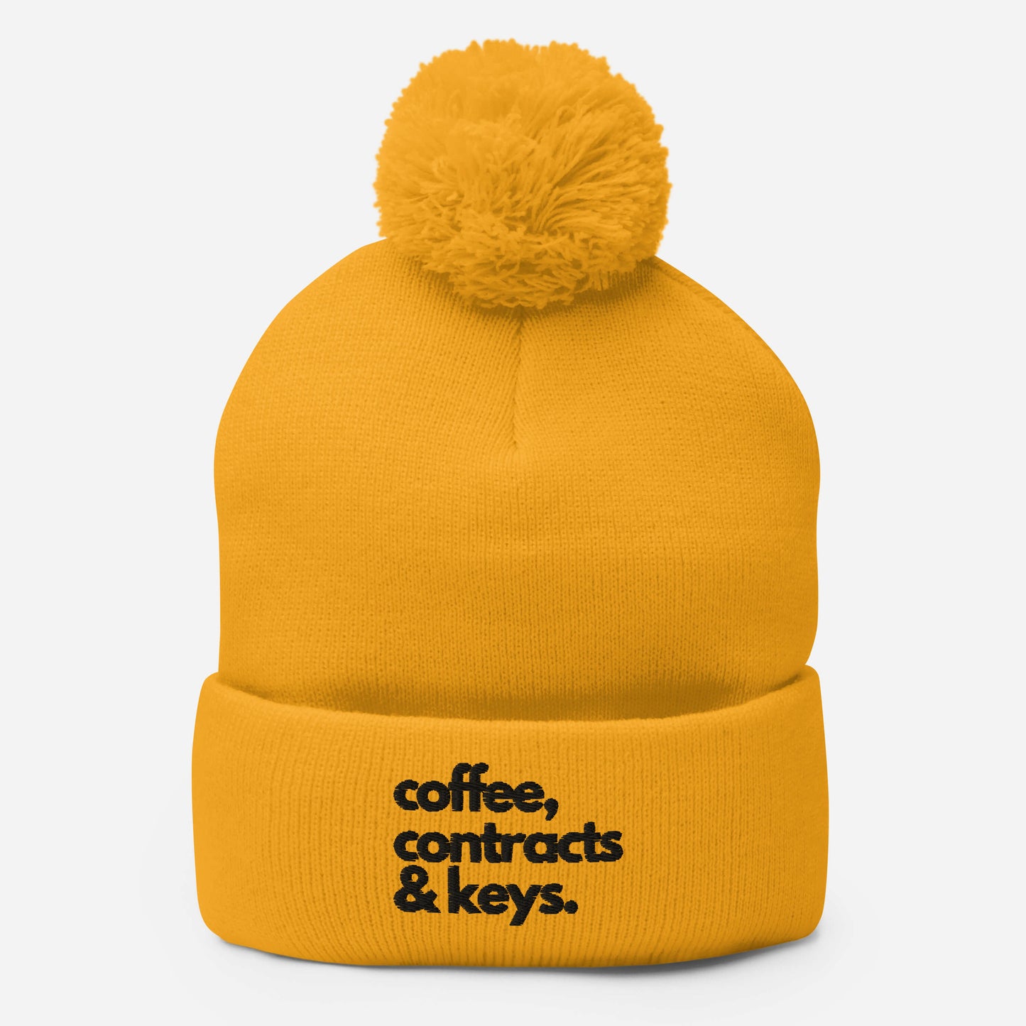 Coffee, Contracts & Keys™ / Black Text - Pom Pom Beanie