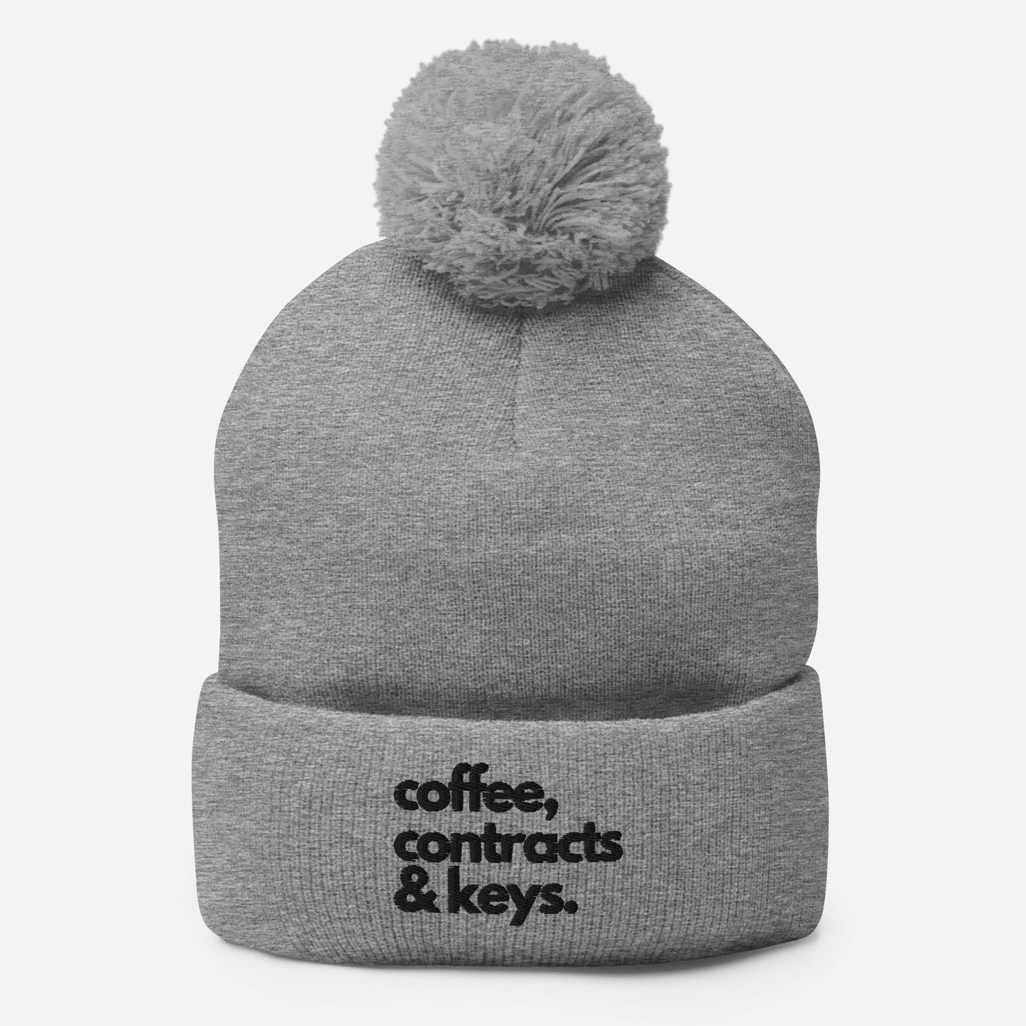 Coffee, Contracts & Keys™ / Black Text - Pom Pom Beanie