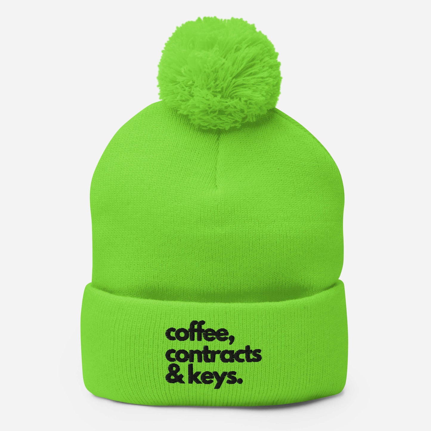 Coffee, Contracts & Keys™ / Black Text - Pom Pom Beanie
