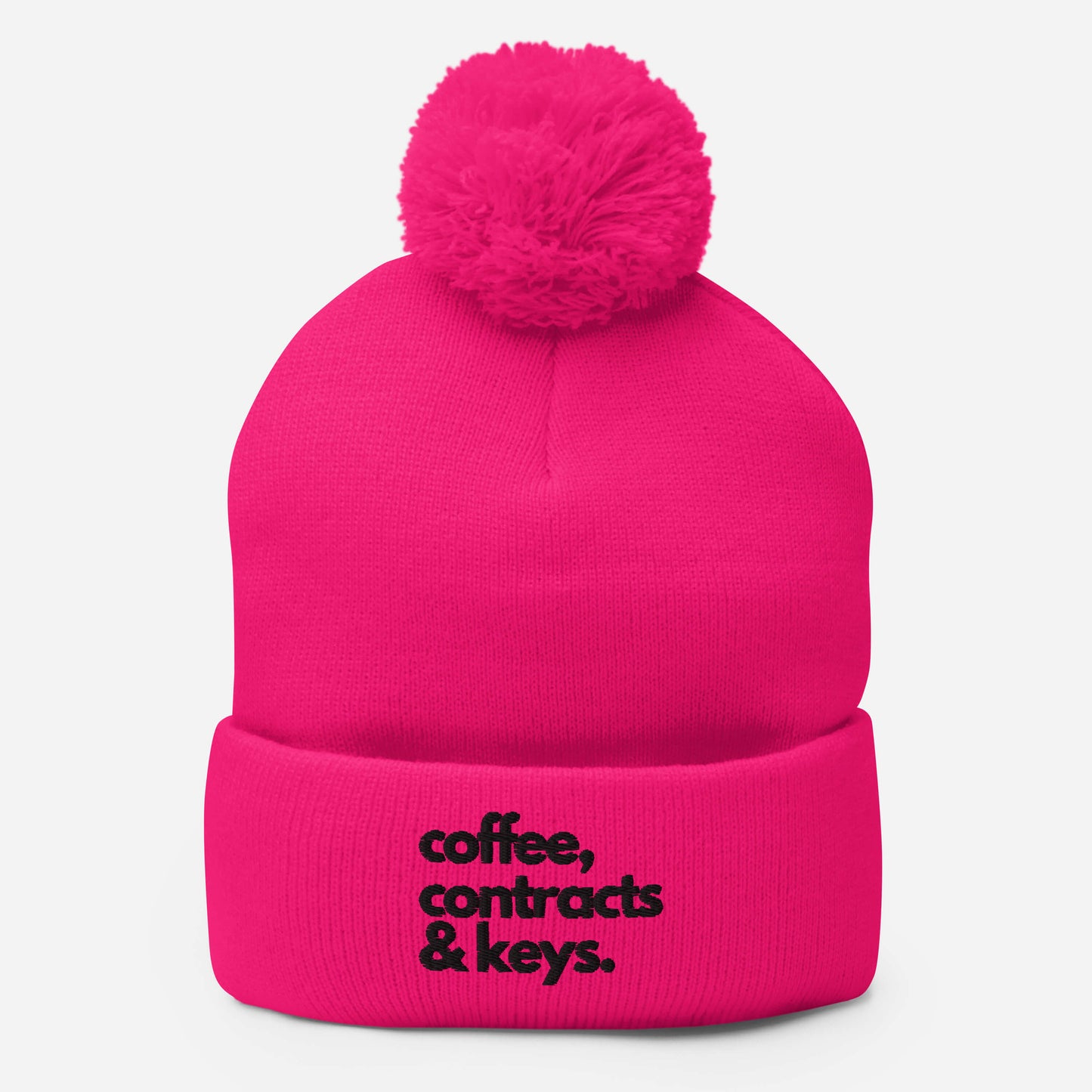 Coffee, Contracts & Keys™ / Black Text - Pom Pom Beanie