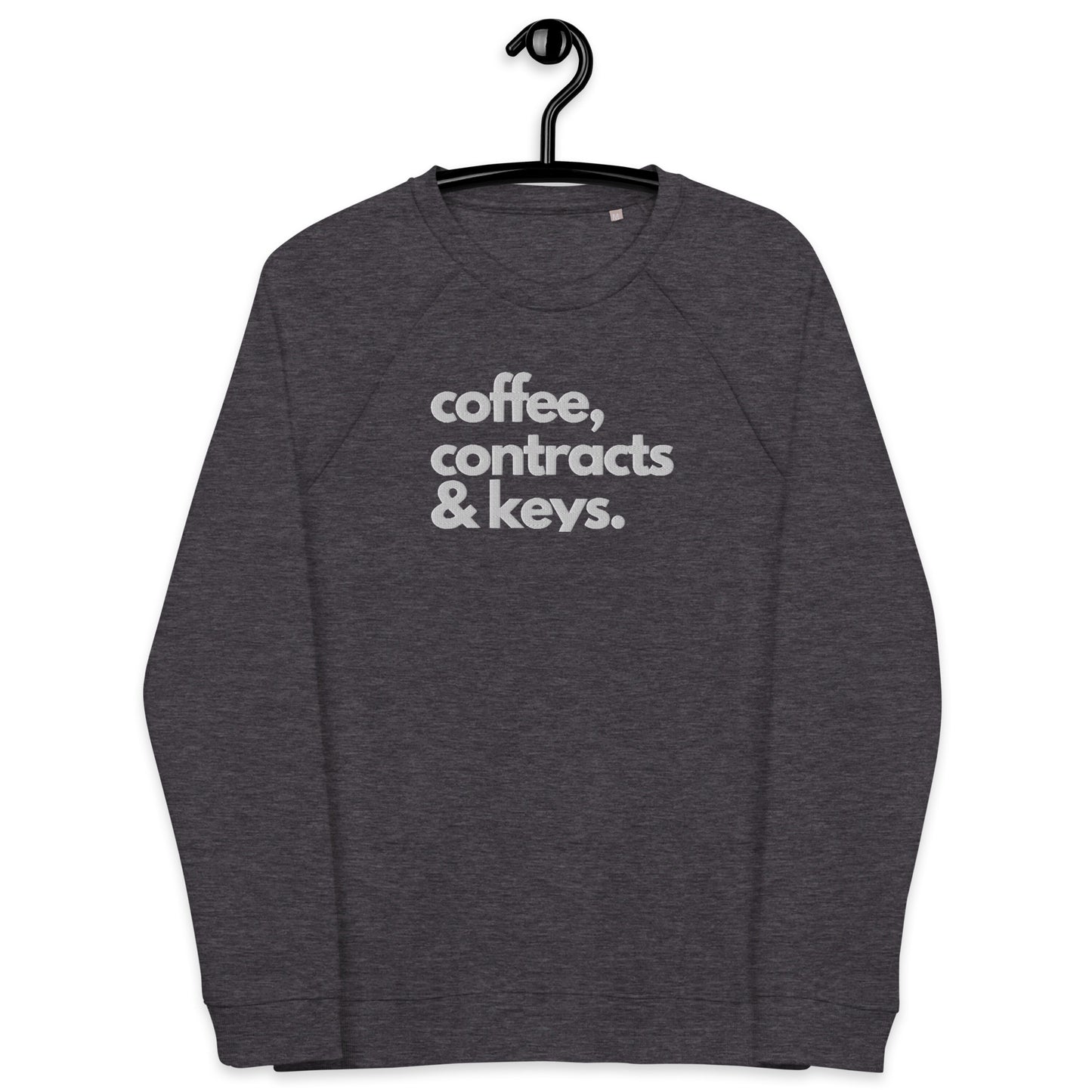 Coffee, Contracts & Keys™ / White Text - Unisex Embroidered Sweatshirt