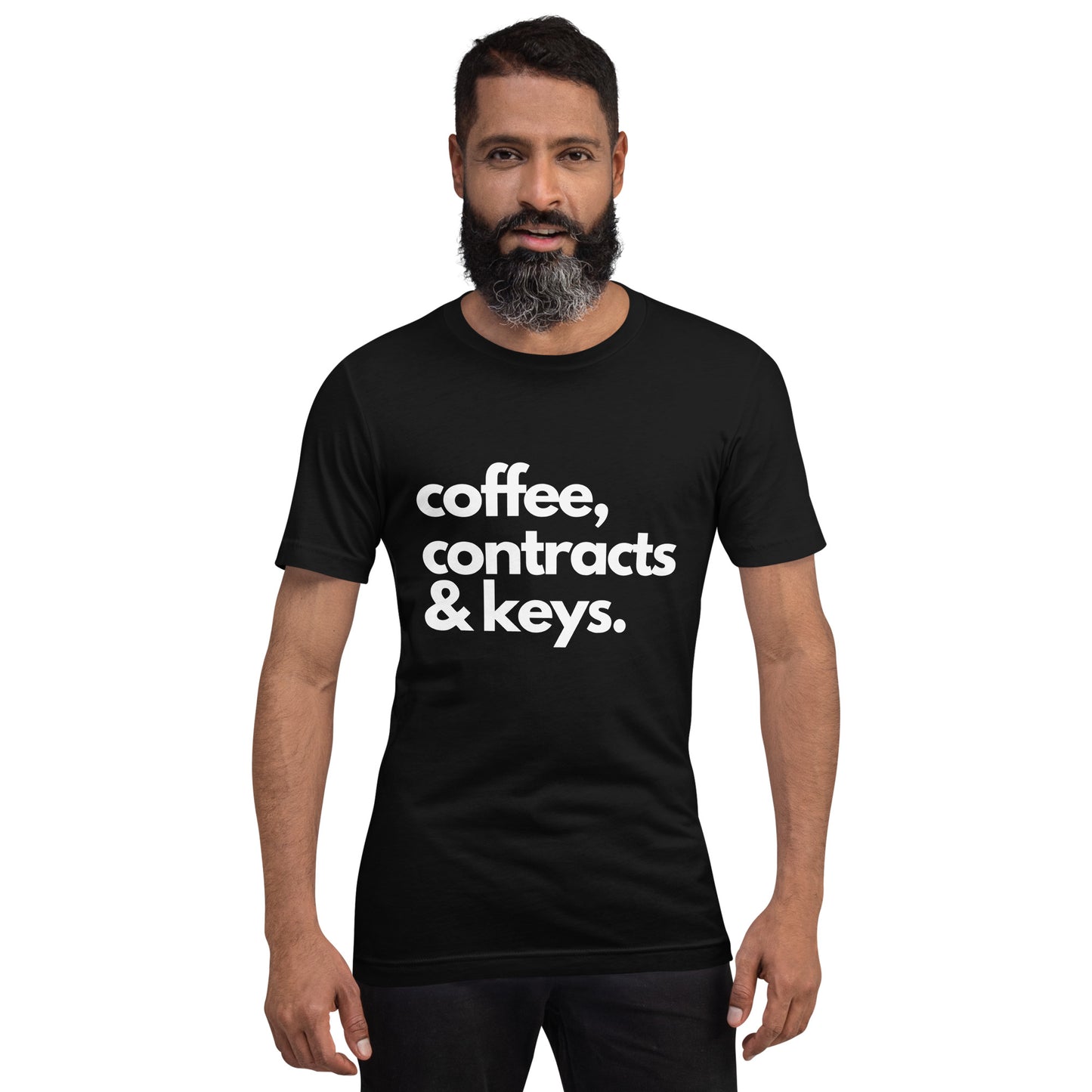 Coffee, Contracts & Keys™ / White Text - Unisex Graphic T-Shirt