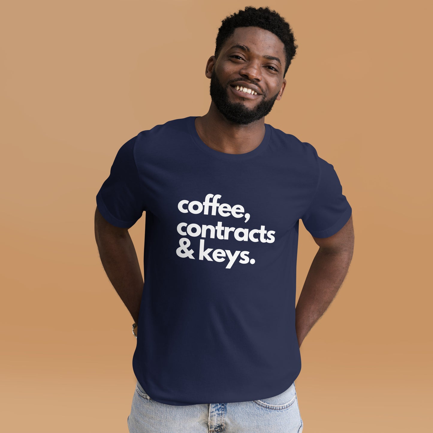 Coffee, Contracts & Keys™ / White Text - Unisex Graphic T-Shirt