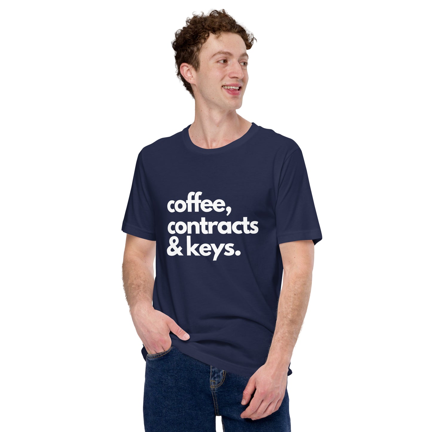 Coffee, Contracts & Keys™ / White Text - Unisex Graphic T-Shirt