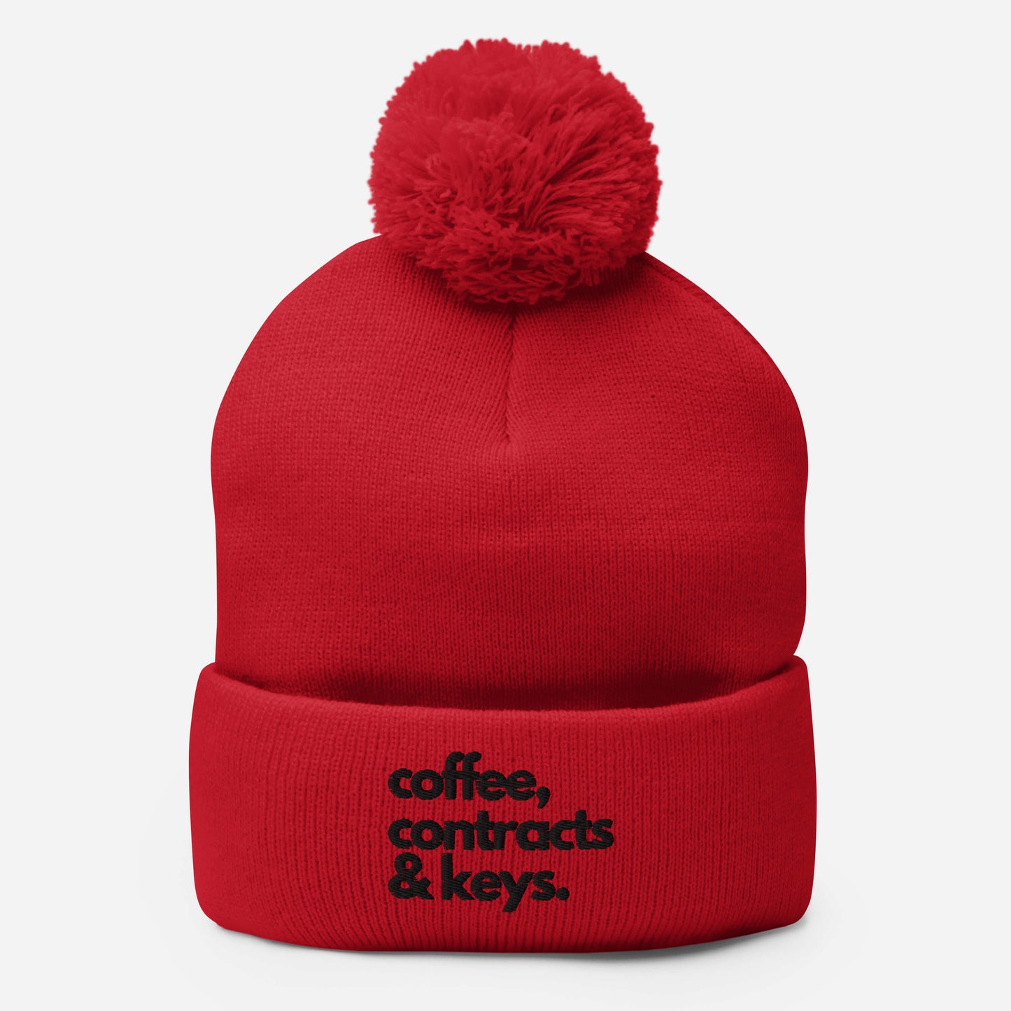 Coffee, Contracts & Keys™ / Black Text - Pom Pom Beanie