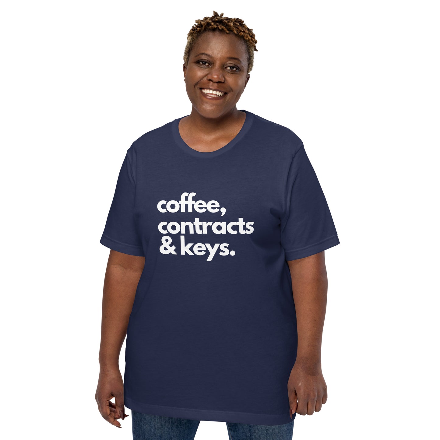 Coffee, Contracts & Keys™ / White Text - Unisex Graphic T-Shirt